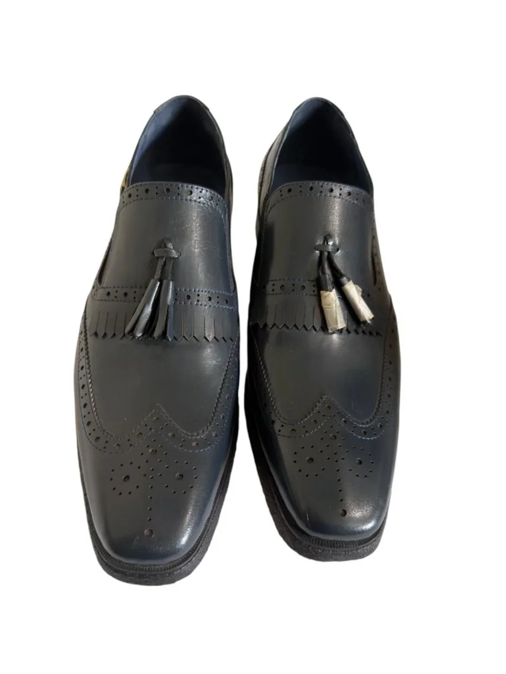 British Collection Mens Gray Leather Tassel Loafers 12 M/W With Brogue Detailing